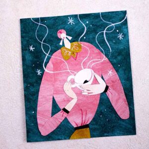 Illustration en papier découpé d'une femme qui lit l'avenir dans une tasse de thé.